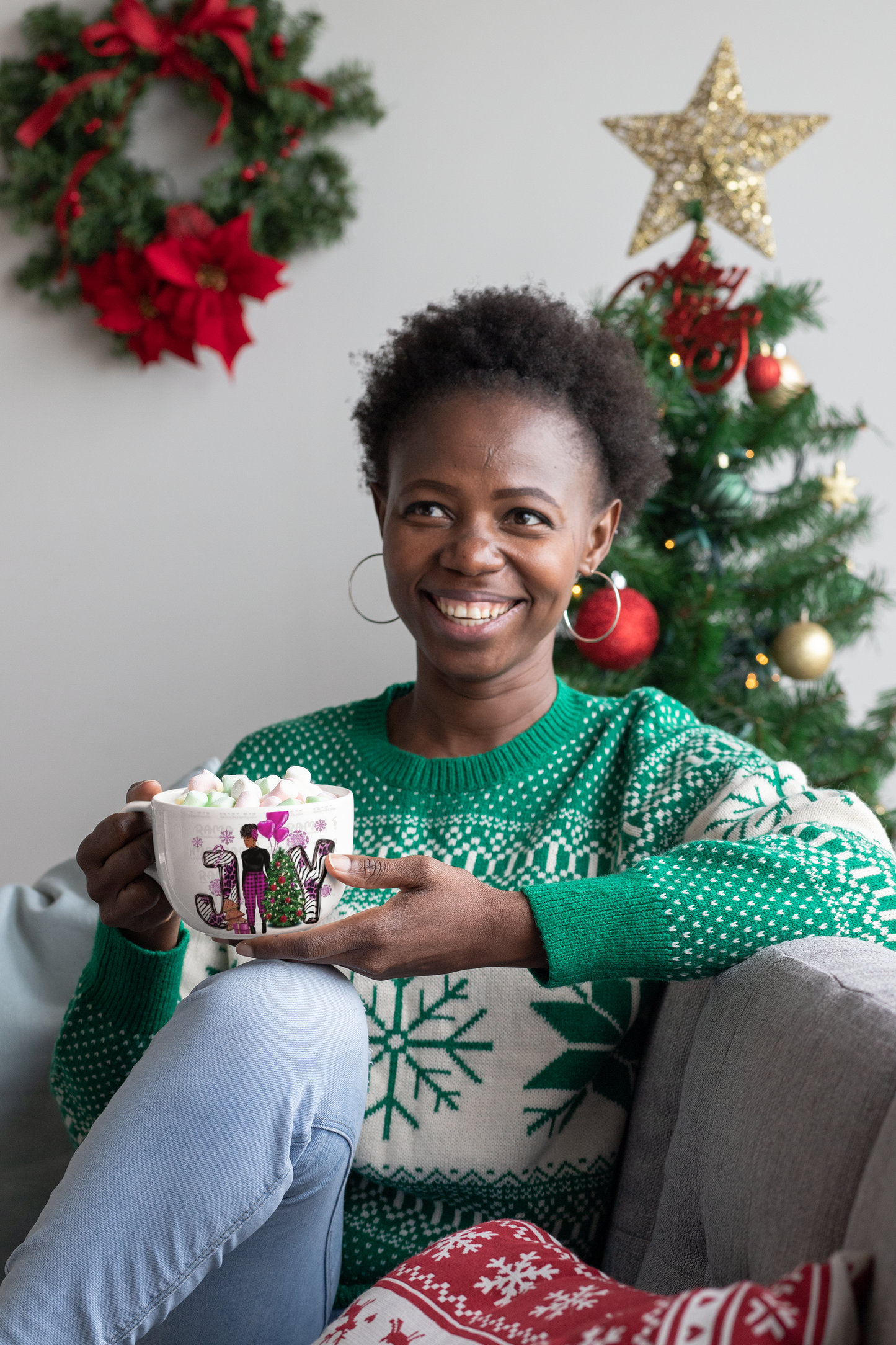 Pink-Christmas-Joy-Black-Woman-UV DTF transfer