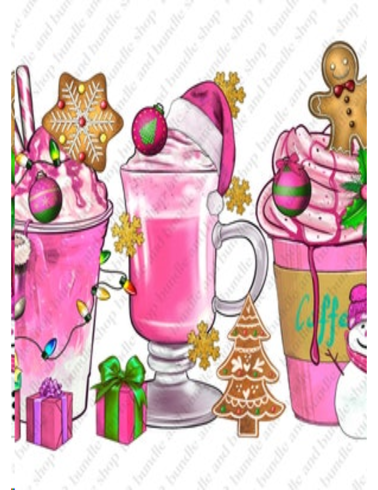 Pink Christmas Coffee Cups  -UV DTF transfer