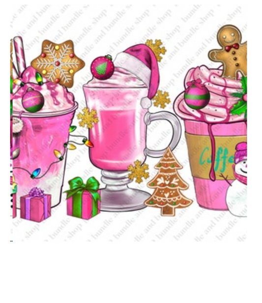 Pink Christmas Coffee Cups transfer-UV DTF transfer